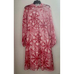 Newbury Street Dress‎ Womens L Pink Sheer L/S Tie Neck Geometric Art to Wear